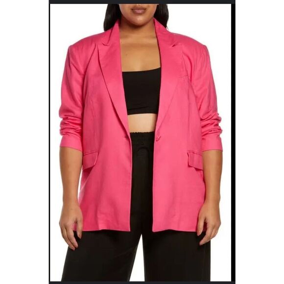 Open Edit oversized linen blend longline blazer magenta pink - Picture 1 of 10